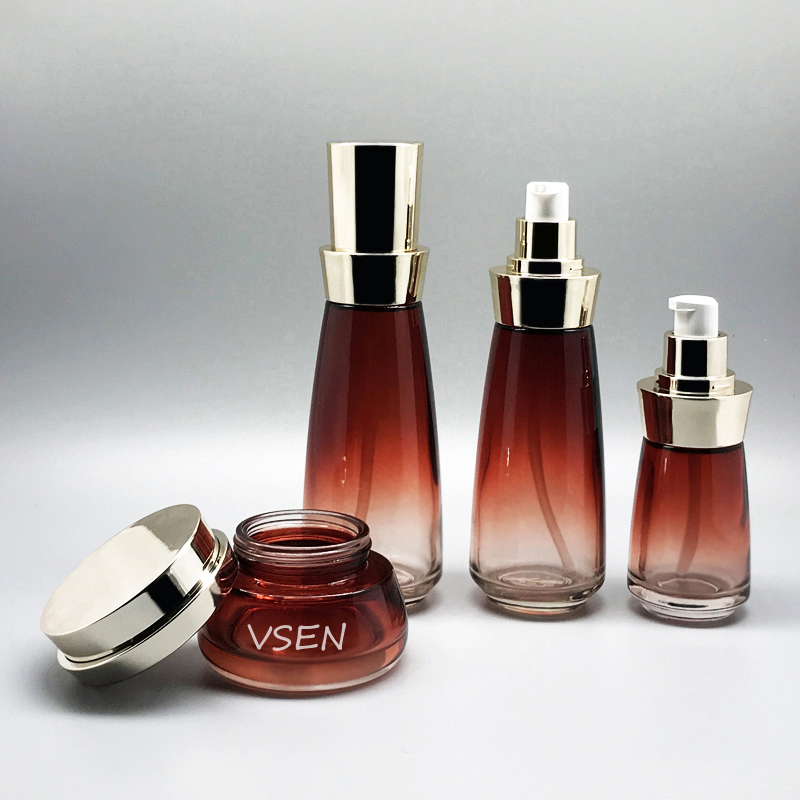 新款套装瓶子  猪肝色hth.com玻璃瓶 绿色渐变膏(图2)